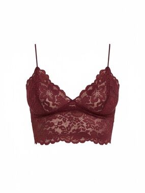 Express Lace Bralette Bandeau - Burgundy and Peach
